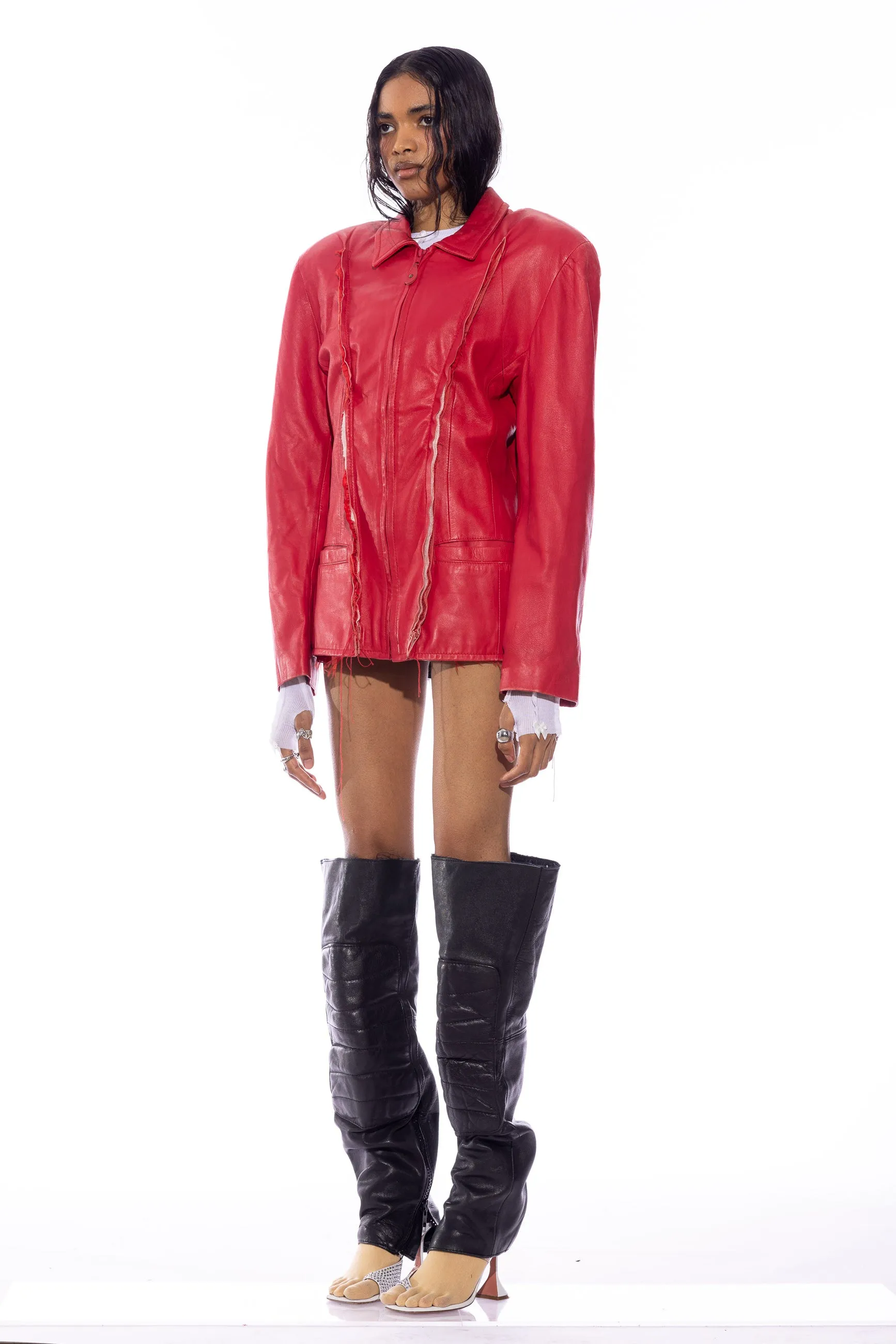 1/1 SMV RED LEATHER OPEN SEAM JACKET