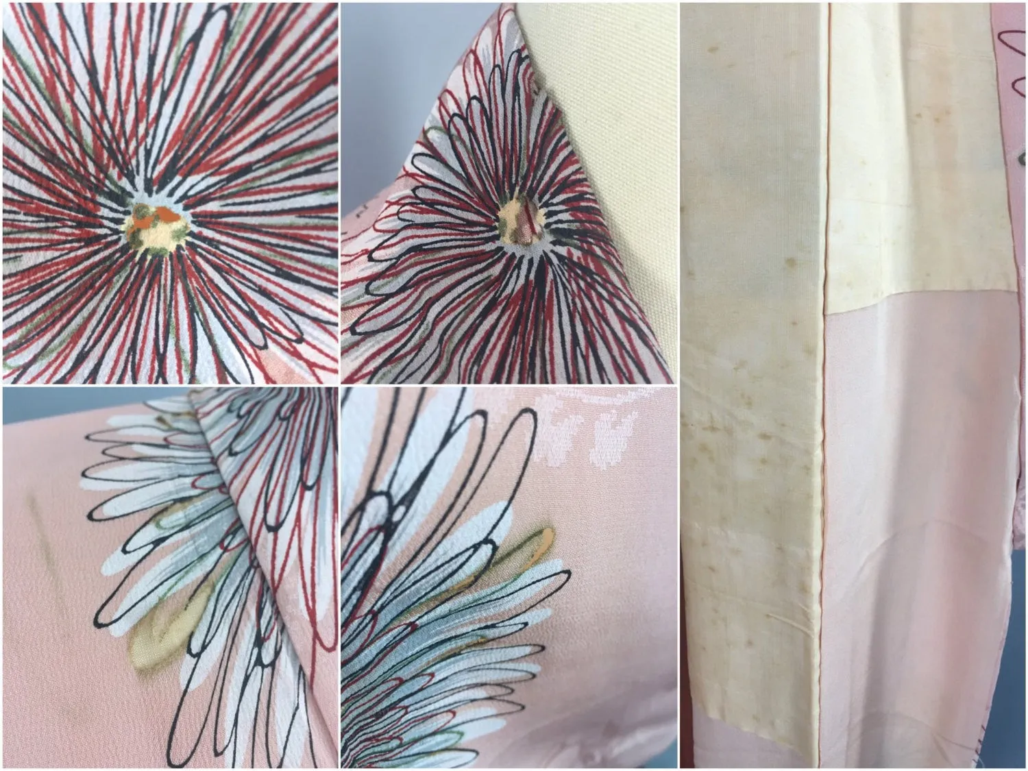 1940s Vintage Silk Kimono Robe / Art Deco Pink Floral