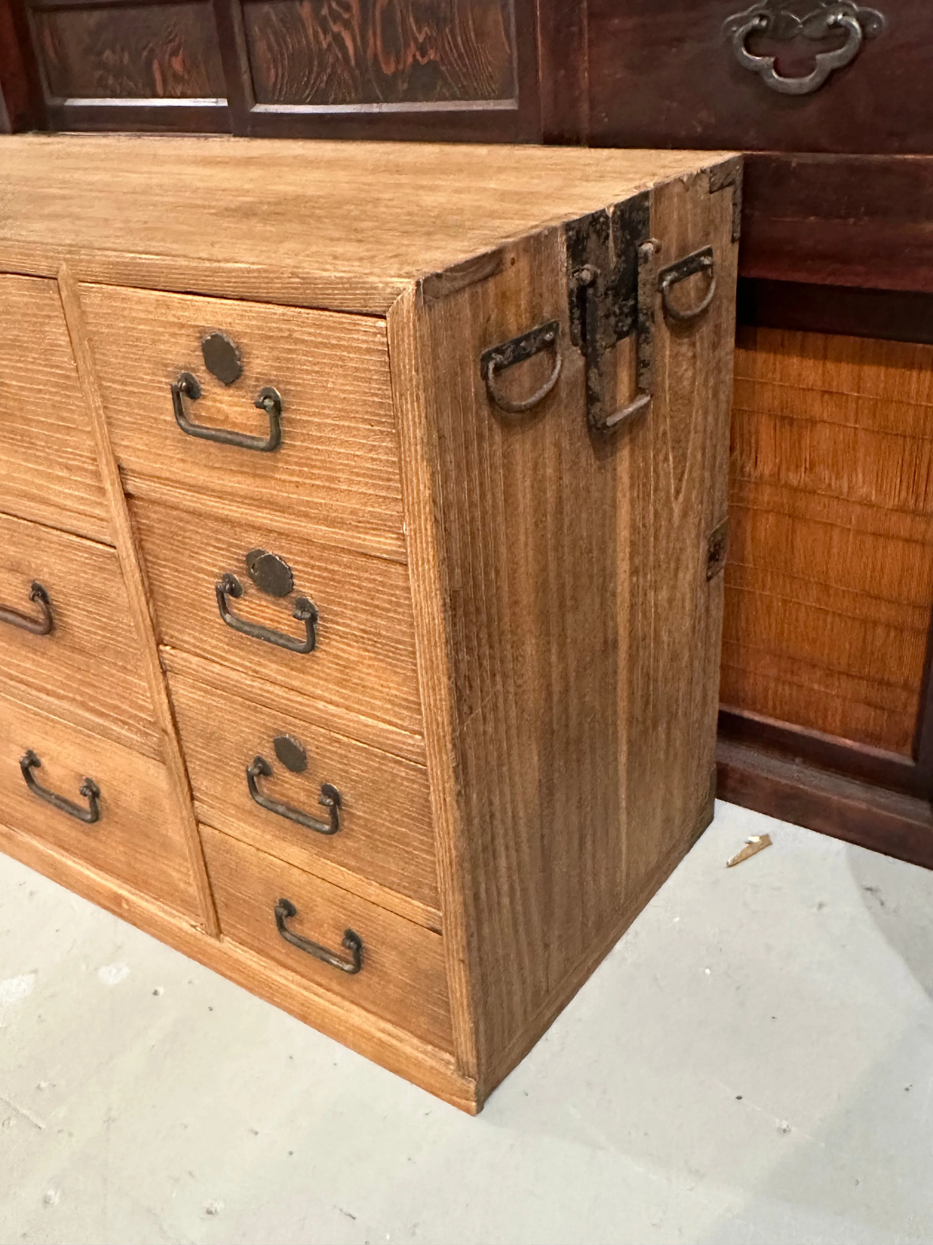 Antique Japanese Taisho Era c1920's Clothing Tansu Kiri Wood 45"