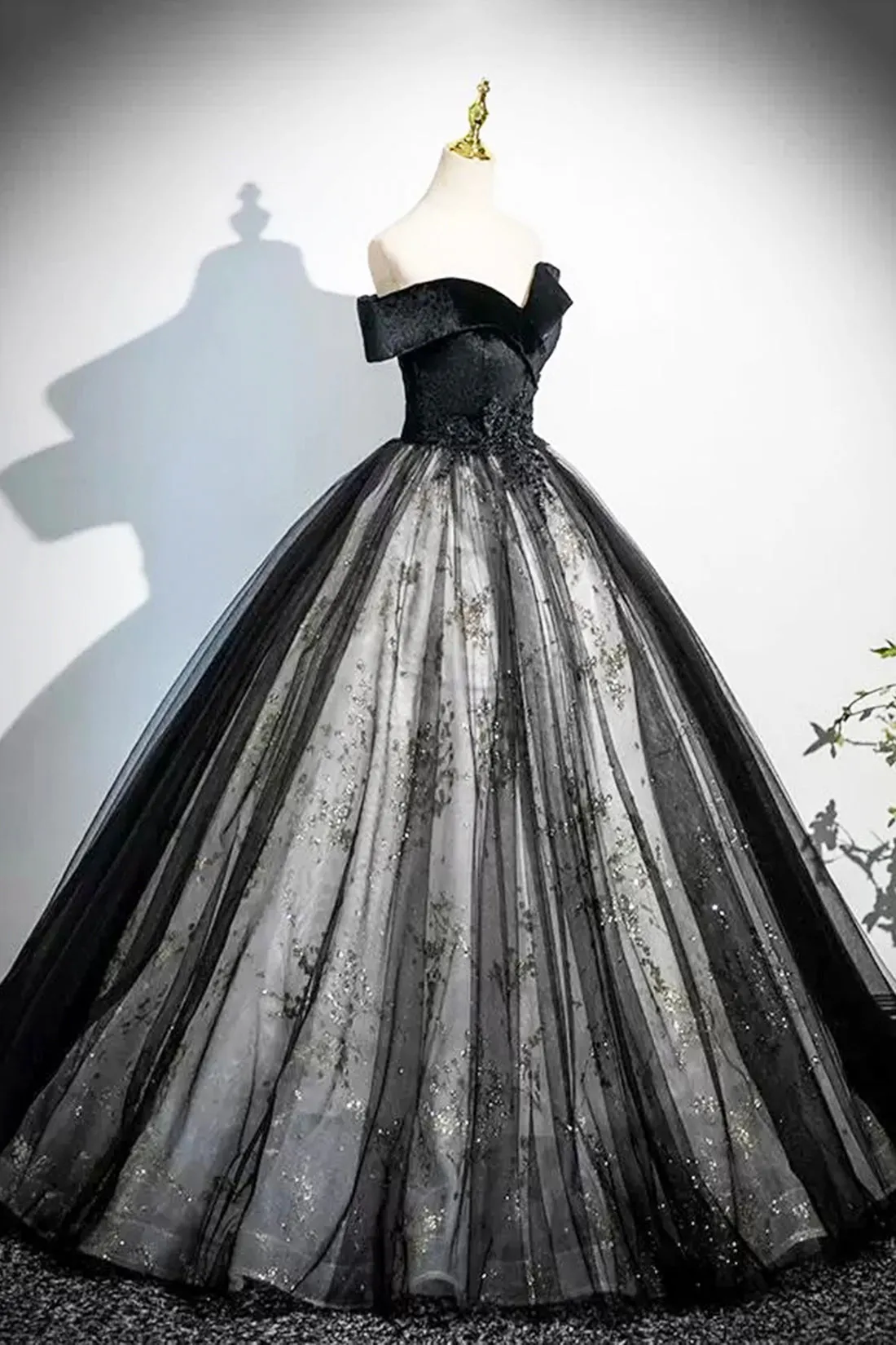 Black Velvet Sequins Long Prom Dress, Elegant Off the Shoulder Party Dress