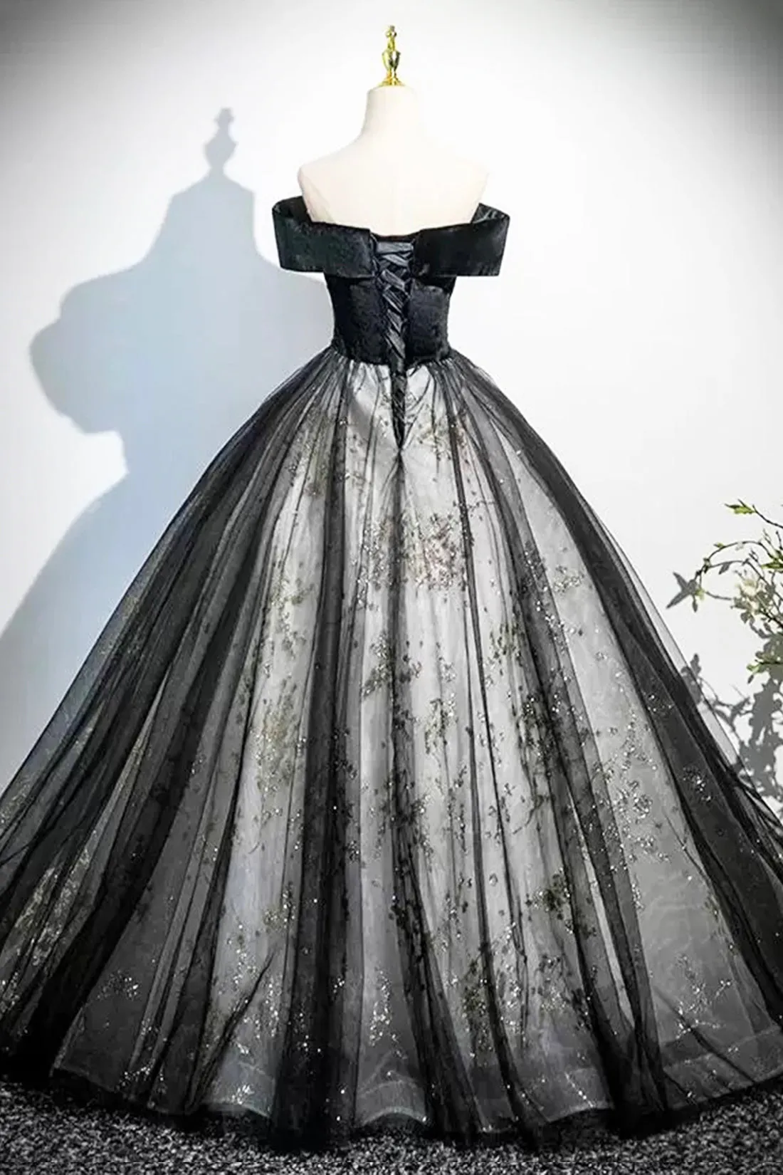 Black Velvet Sequins Long Prom Dress, Elegant Off the Shoulder Party Dress