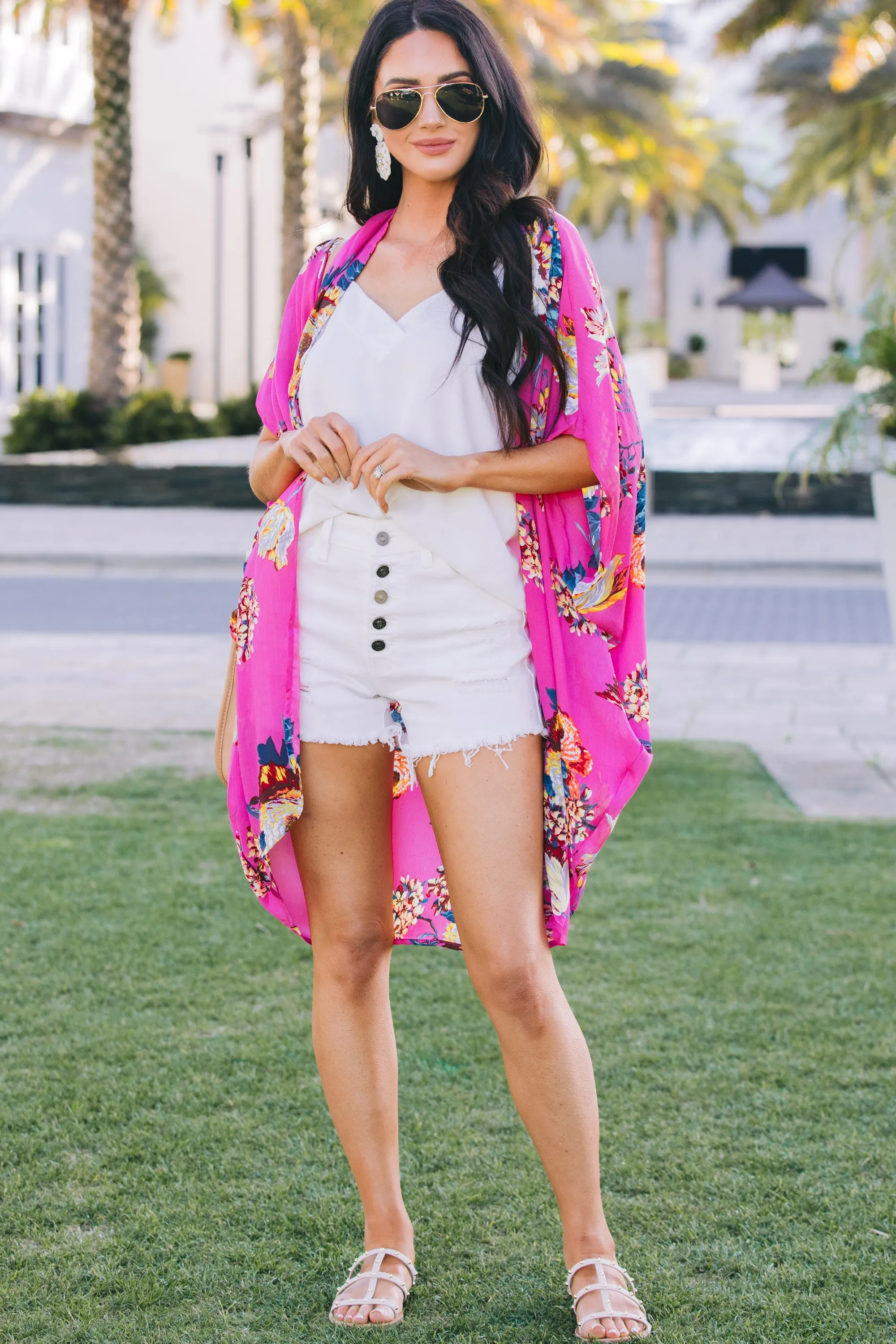 Bold Bliss Hot Pink Floral Kimono