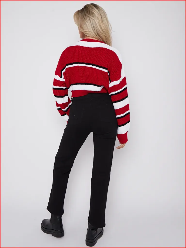 Colour Block Oversized Cropped Knitted Jumper