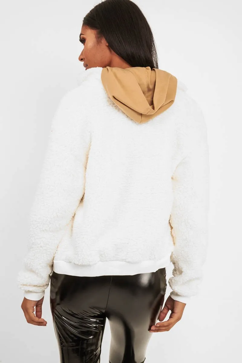 Cream Borg Zip Front Jacket - Danyelle