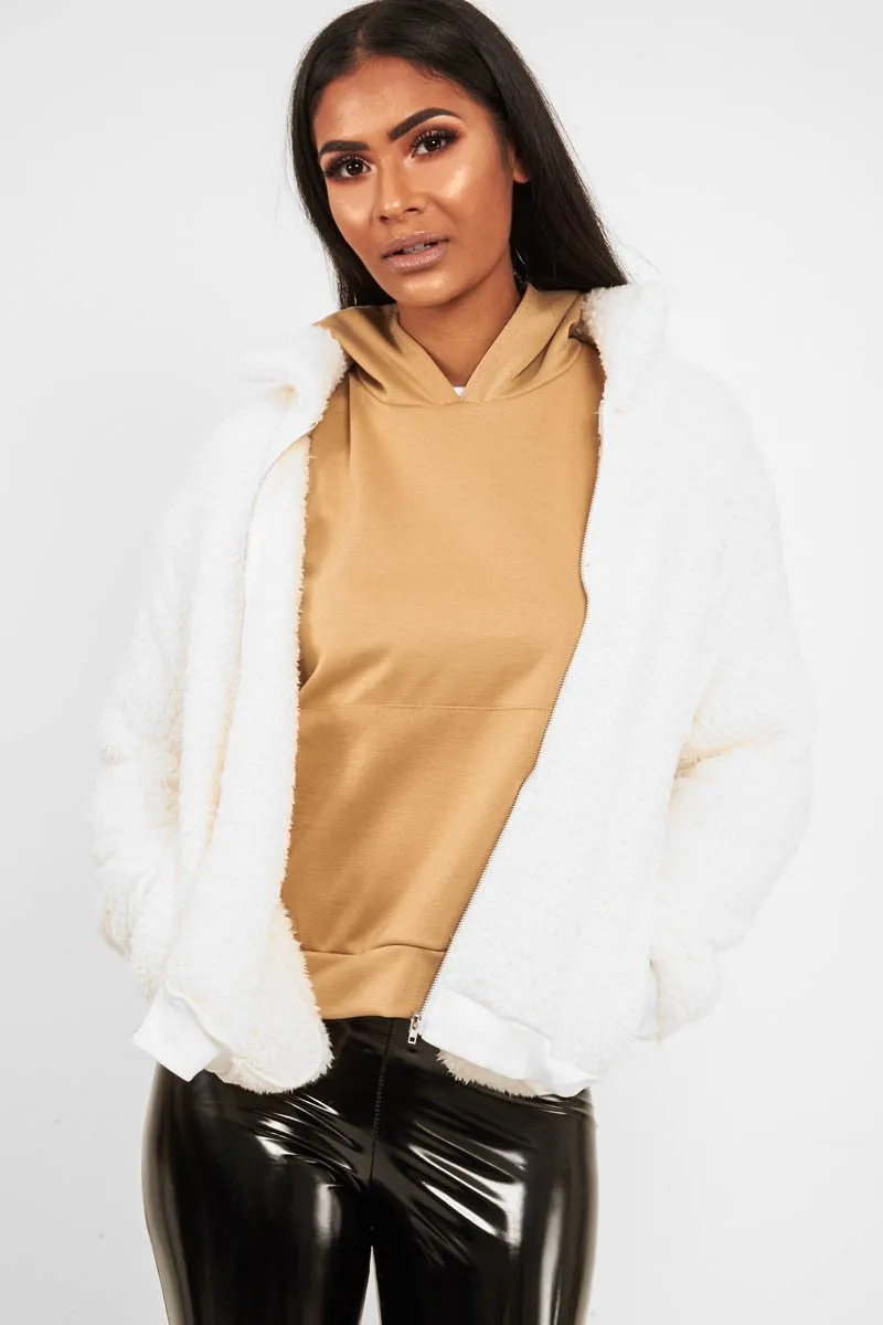 Cream Borg Zip Front Jacket - Danyelle