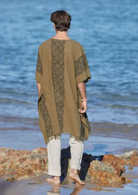 Earthy Block Print Kaftan for Men - Khaki