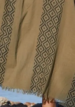 Earthy Block Print Kaftan for Men - Khaki