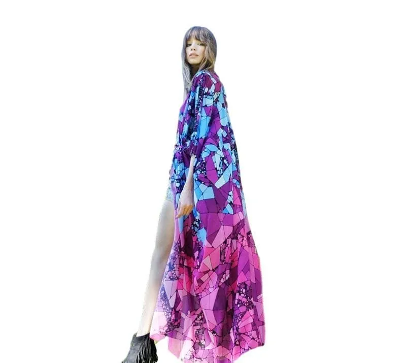 Geometric Print Maxi Kimono