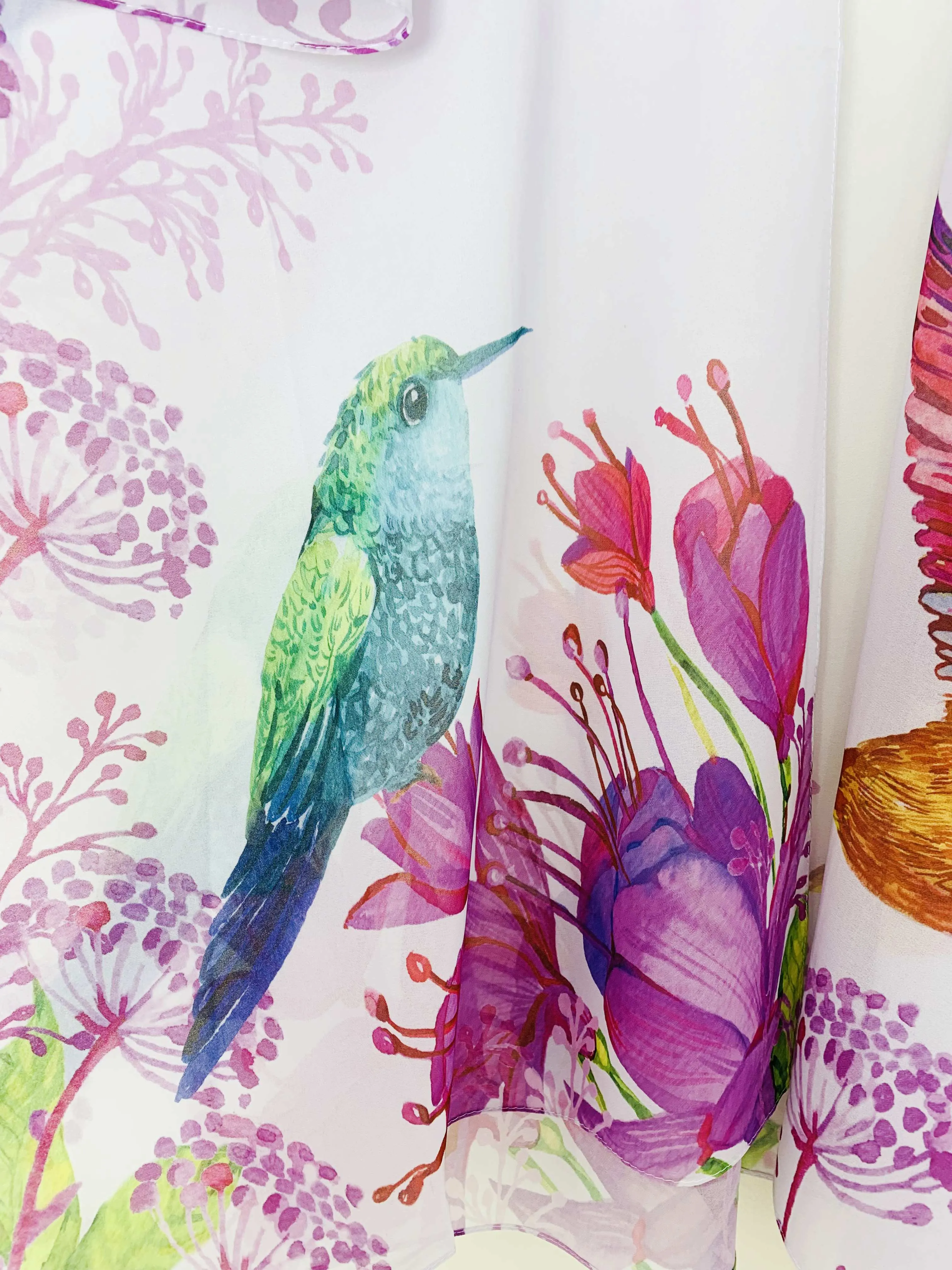 JC071058 Fuchsia-Blue Hummingbird Floral Kimono