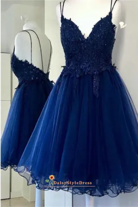 Knee Length Double Straps Royal Blue Homecoming Dress