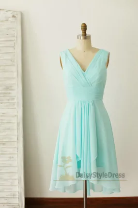 Knee Length Light Blue Bridesmaid Dress
