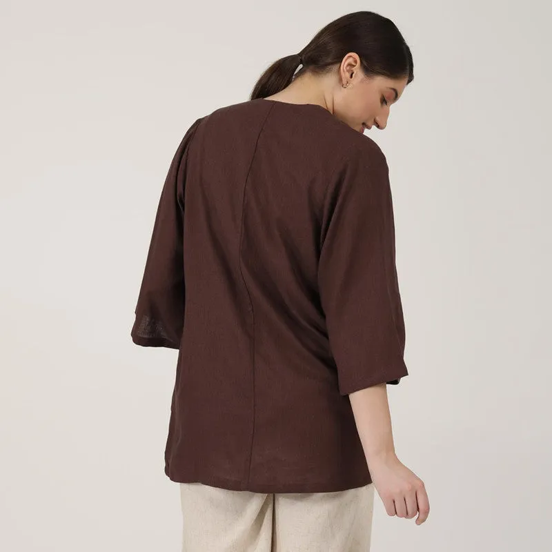 Linen Overlay Jacket for Women | Coffee Brown