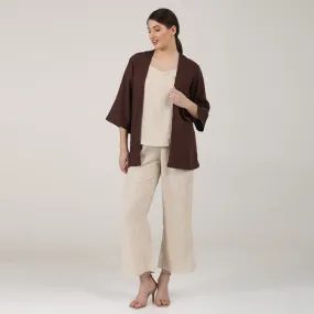 Linen Overlay Jacket for Women | Coffee Brown