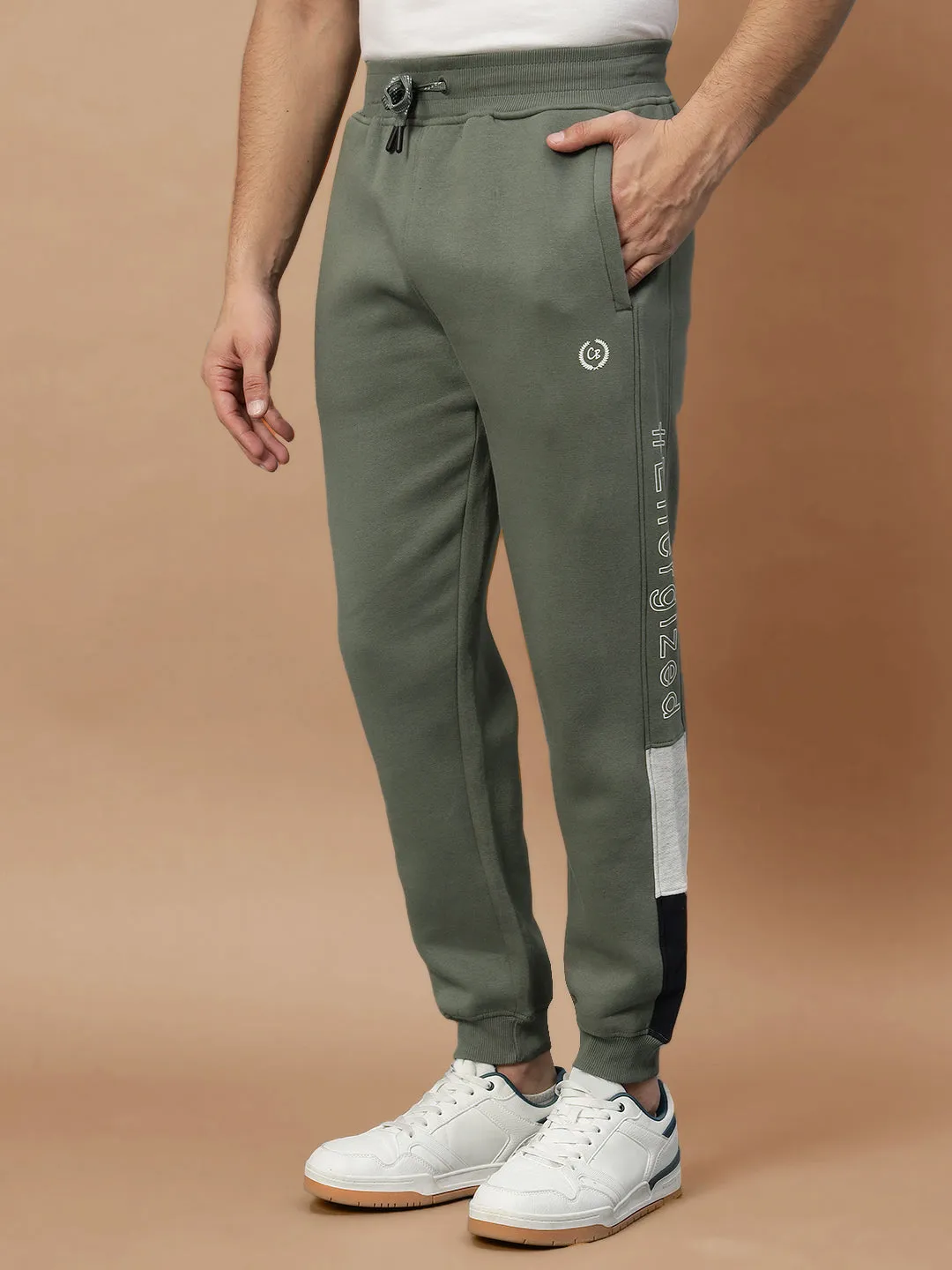 Men's Olive Printed Winter Track Pant