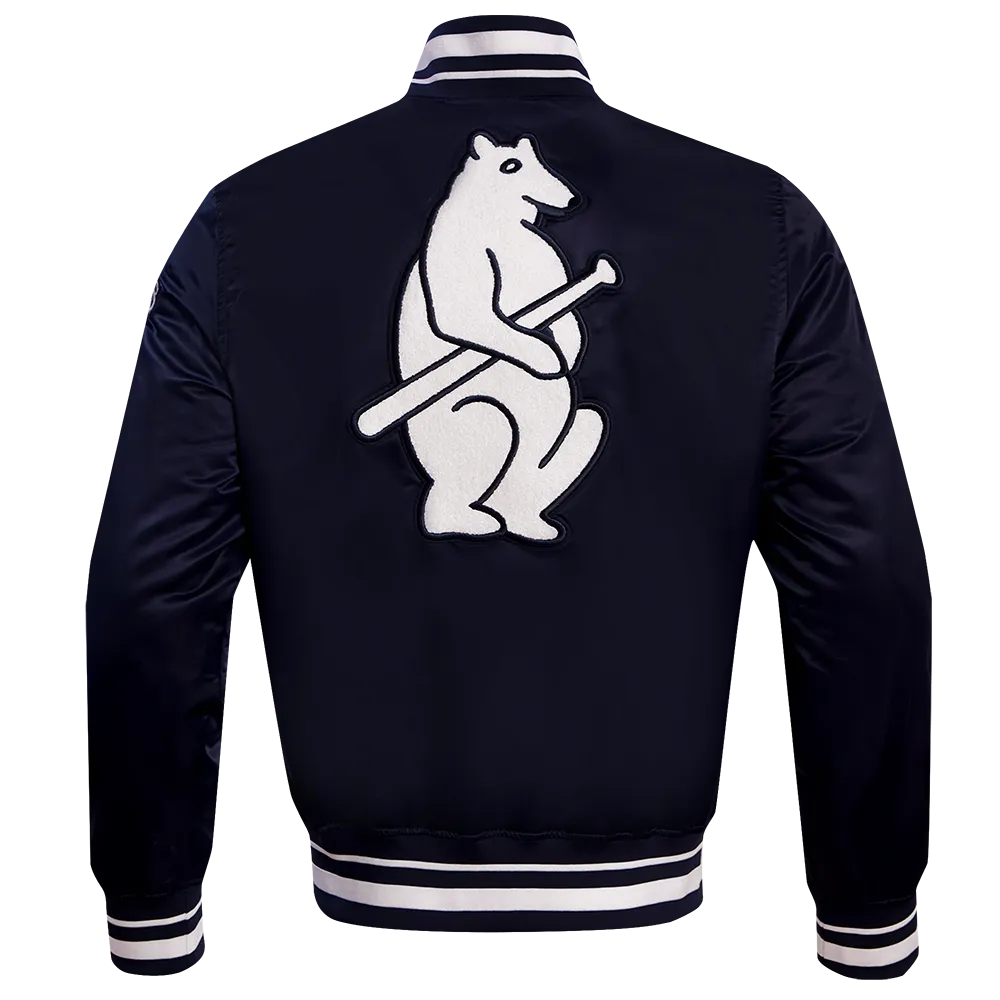 MLB CHICAGO CUBS RETRO CLASSIC MEN'S RIB SATIN JACKET (MIDNIGHT NAVY)