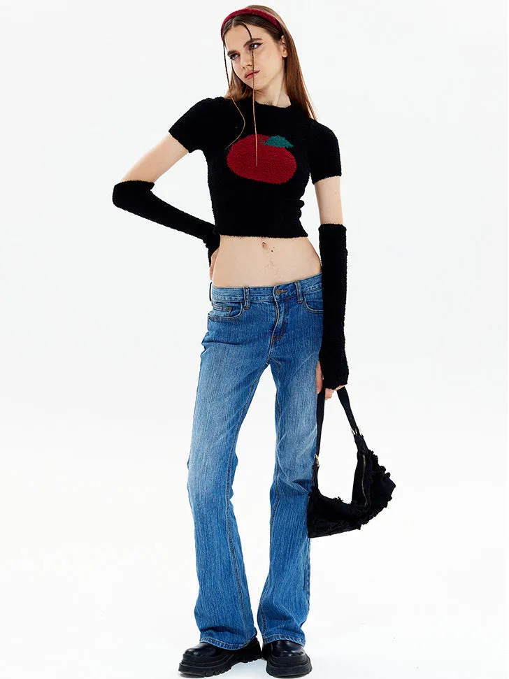 Nvuvu Knit Short Sleeve Apple Print Sweater