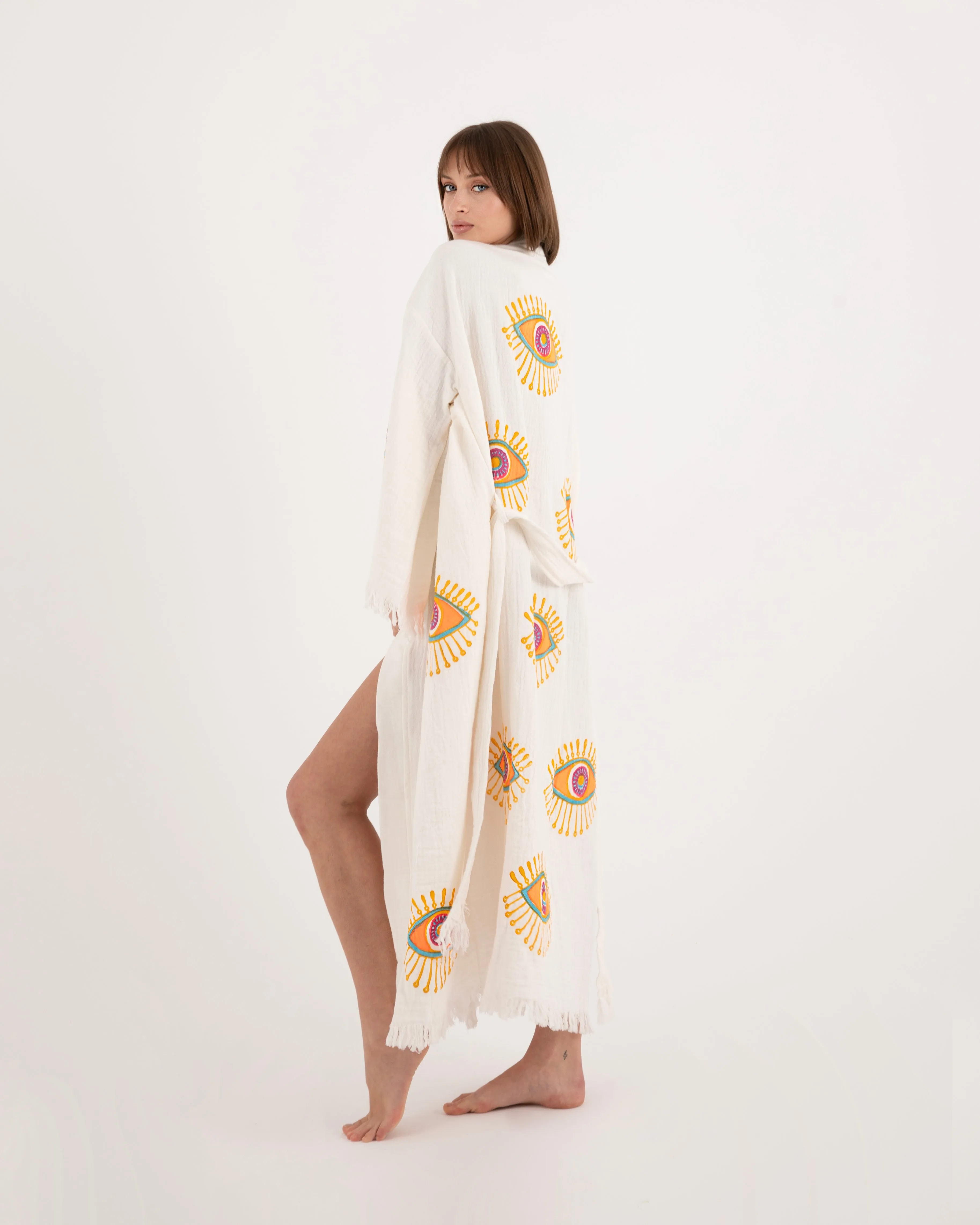 Orange Eye White Color Kimono Robe