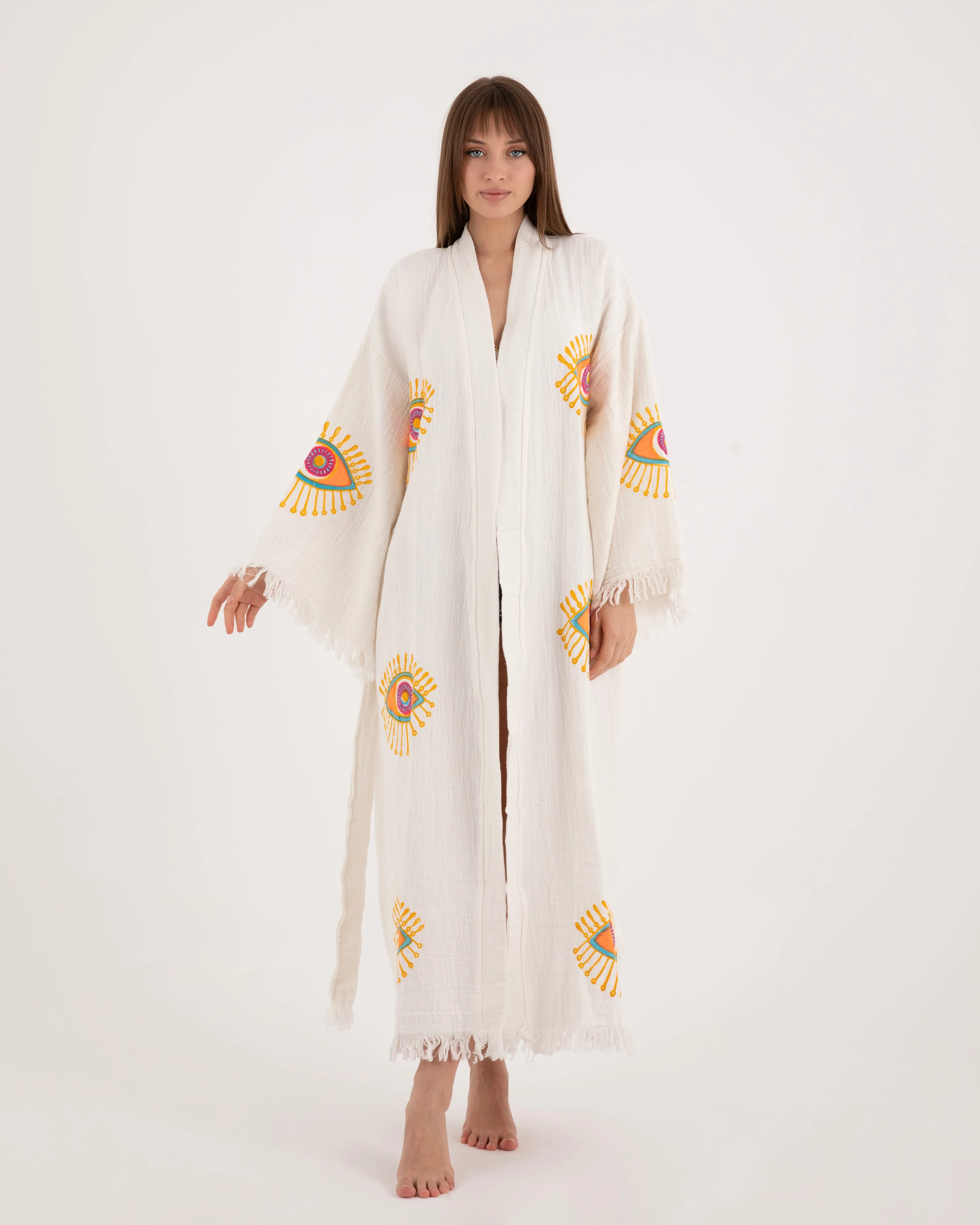 Orange Eye White Color Kimono Robe