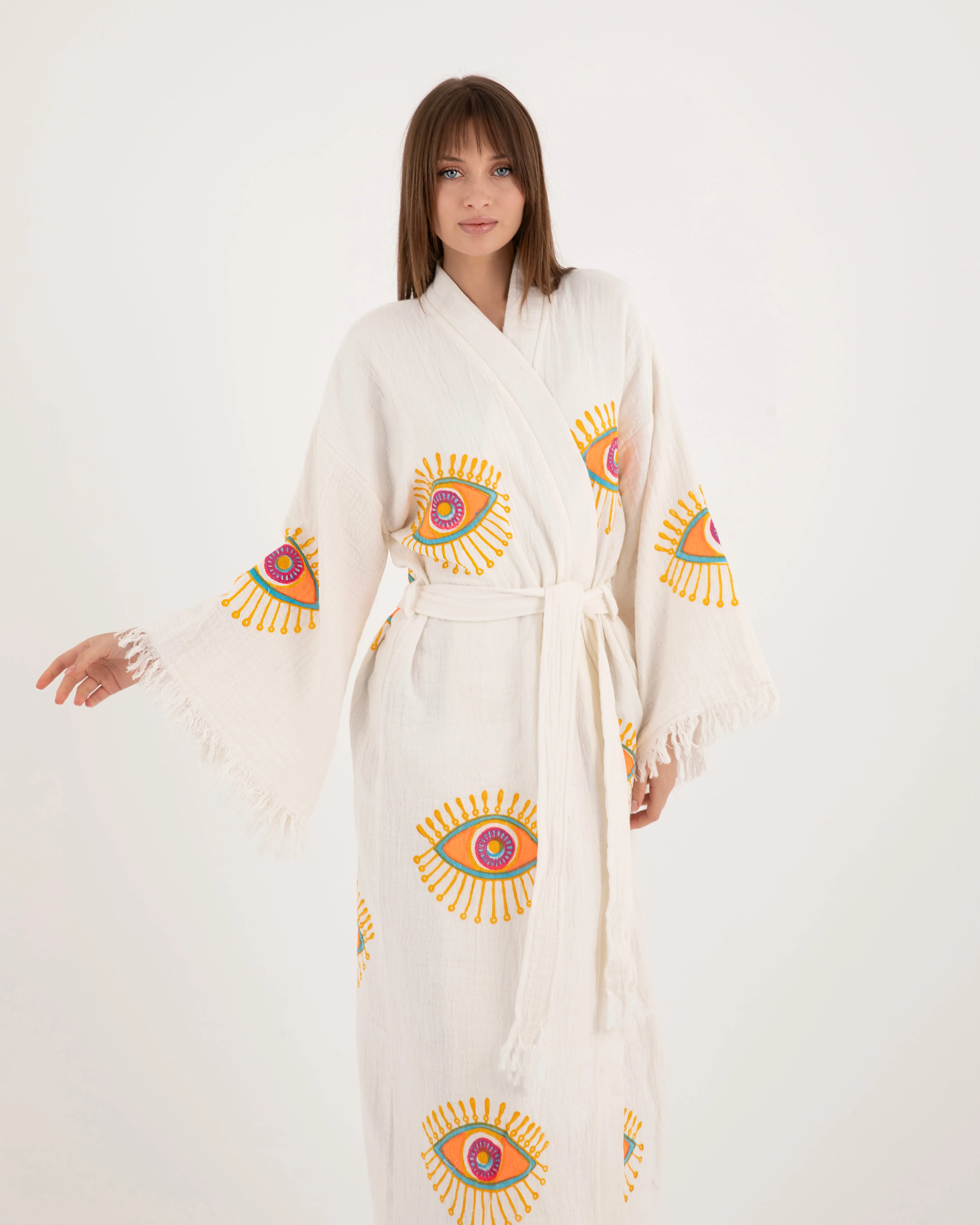 Orange Eye White Color Kimono Robe