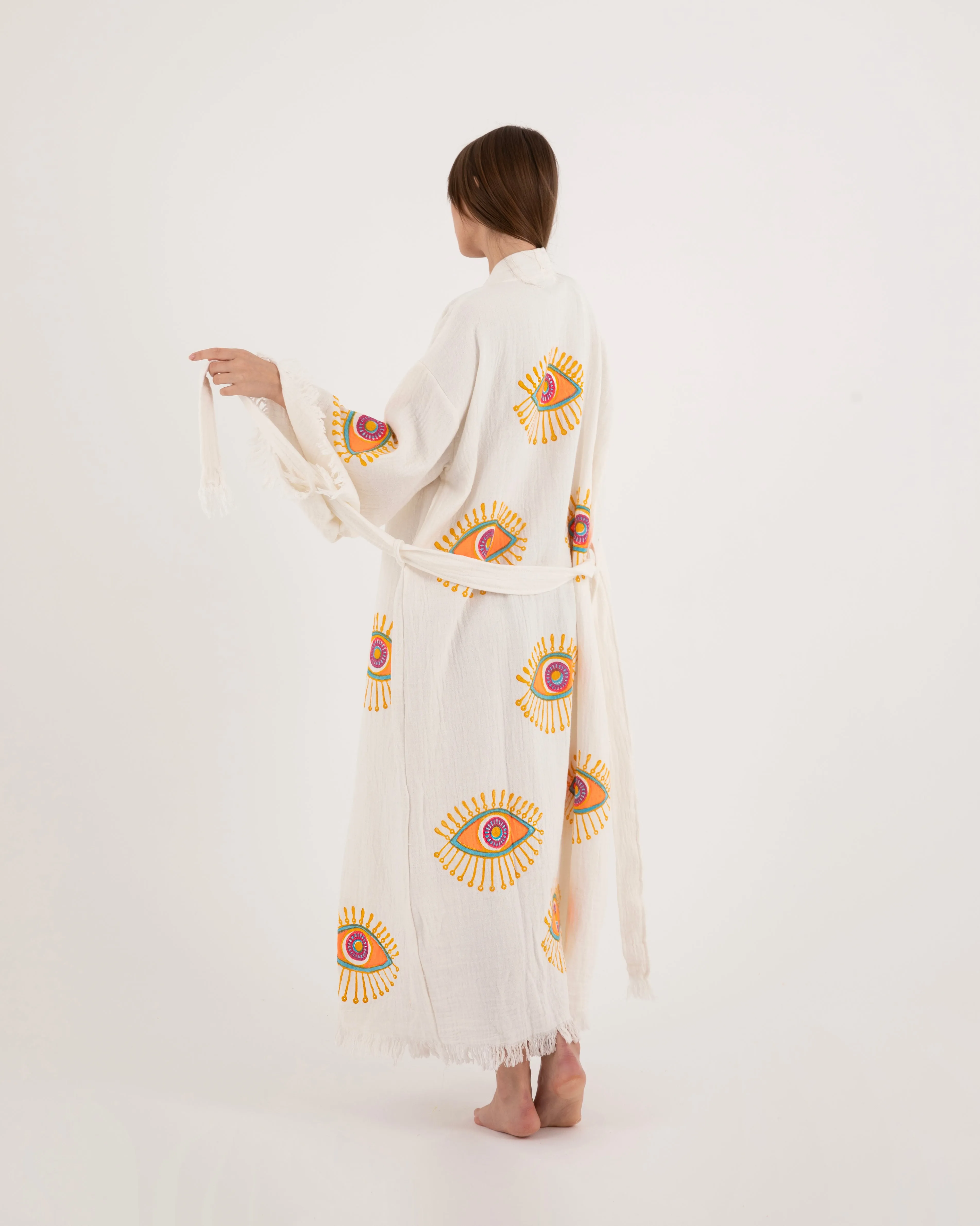 Orange Eye White Color Kimono Robe