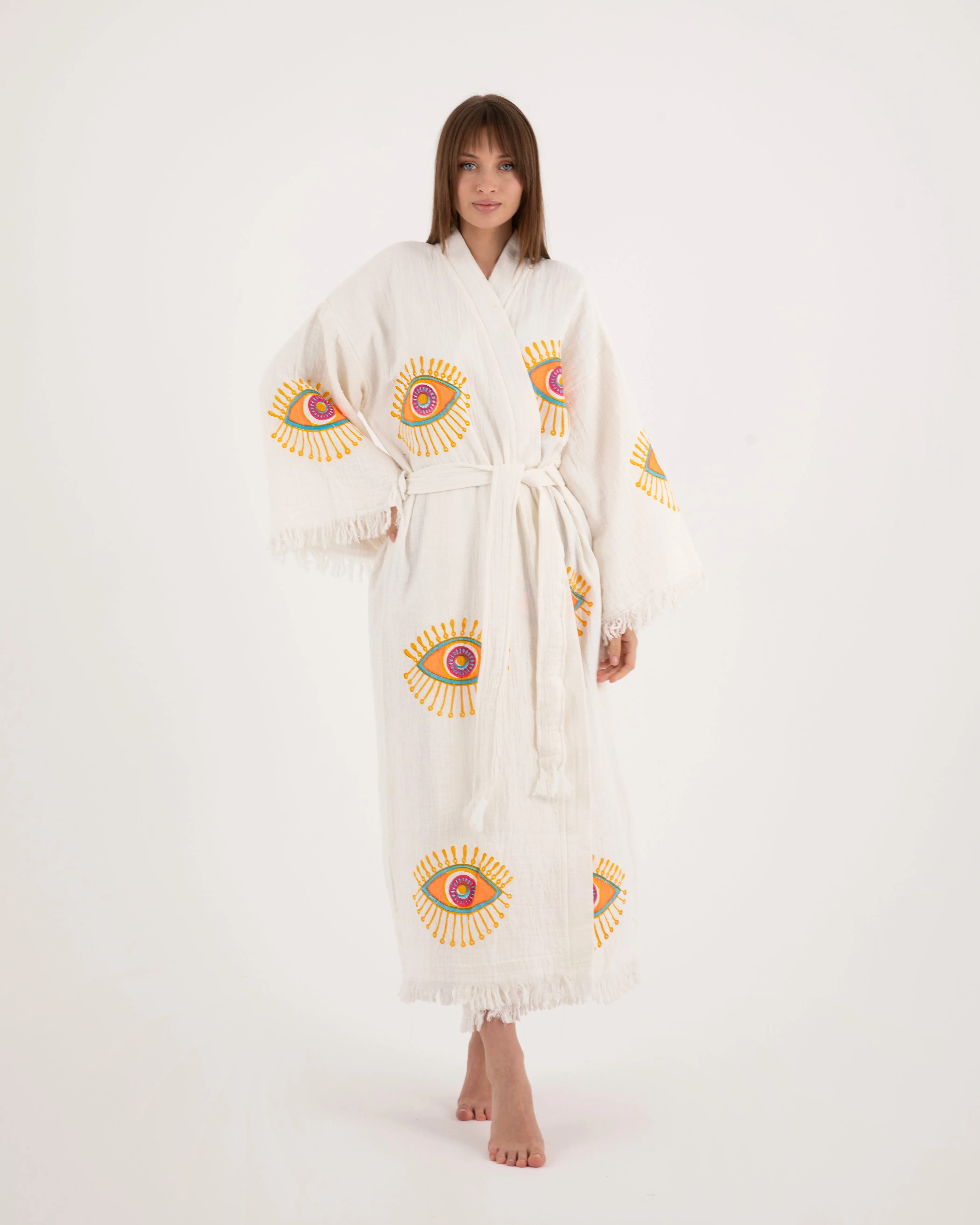 Orange Eye White Color Kimono Robe