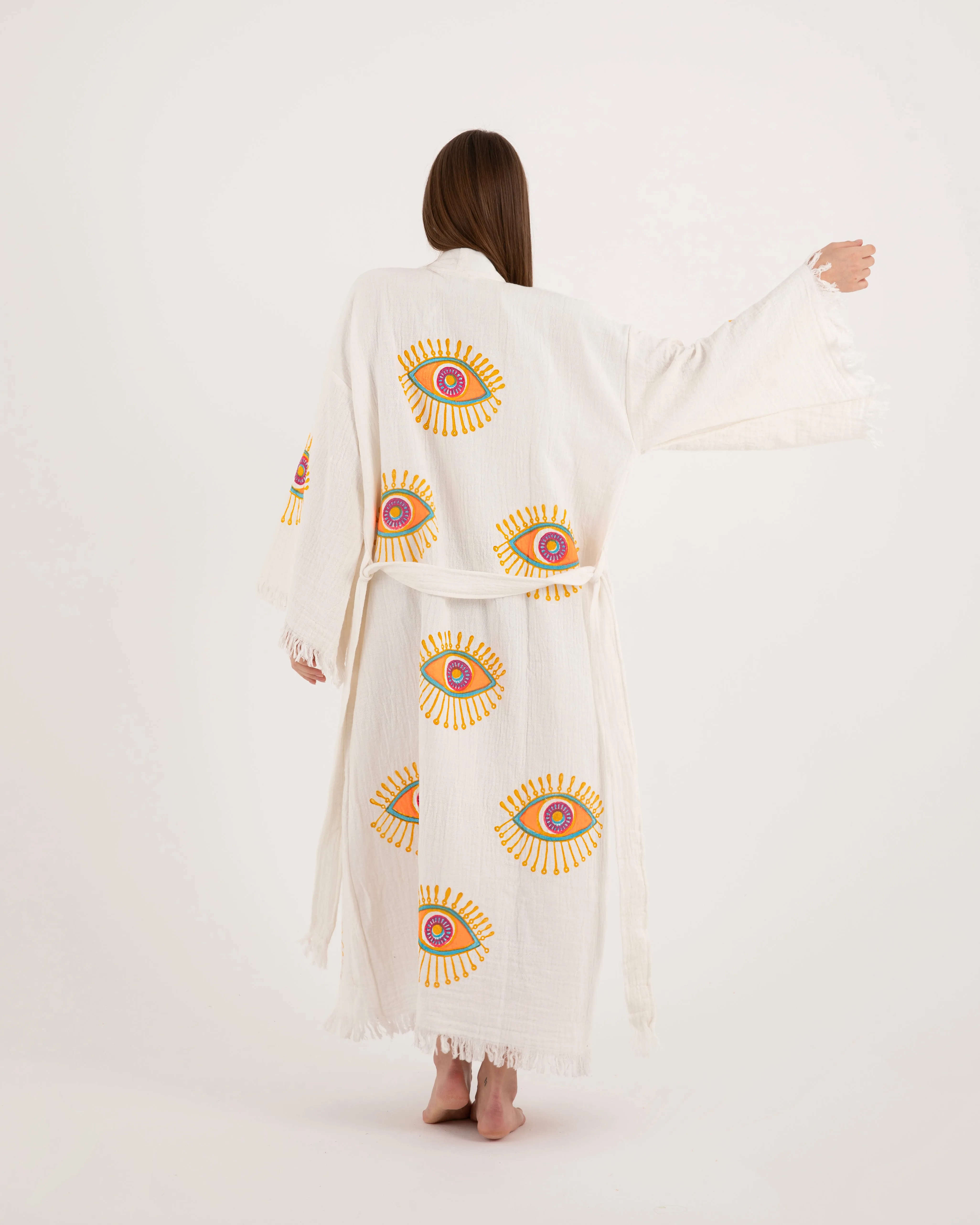 Orange Eye White Color Kimono Robe