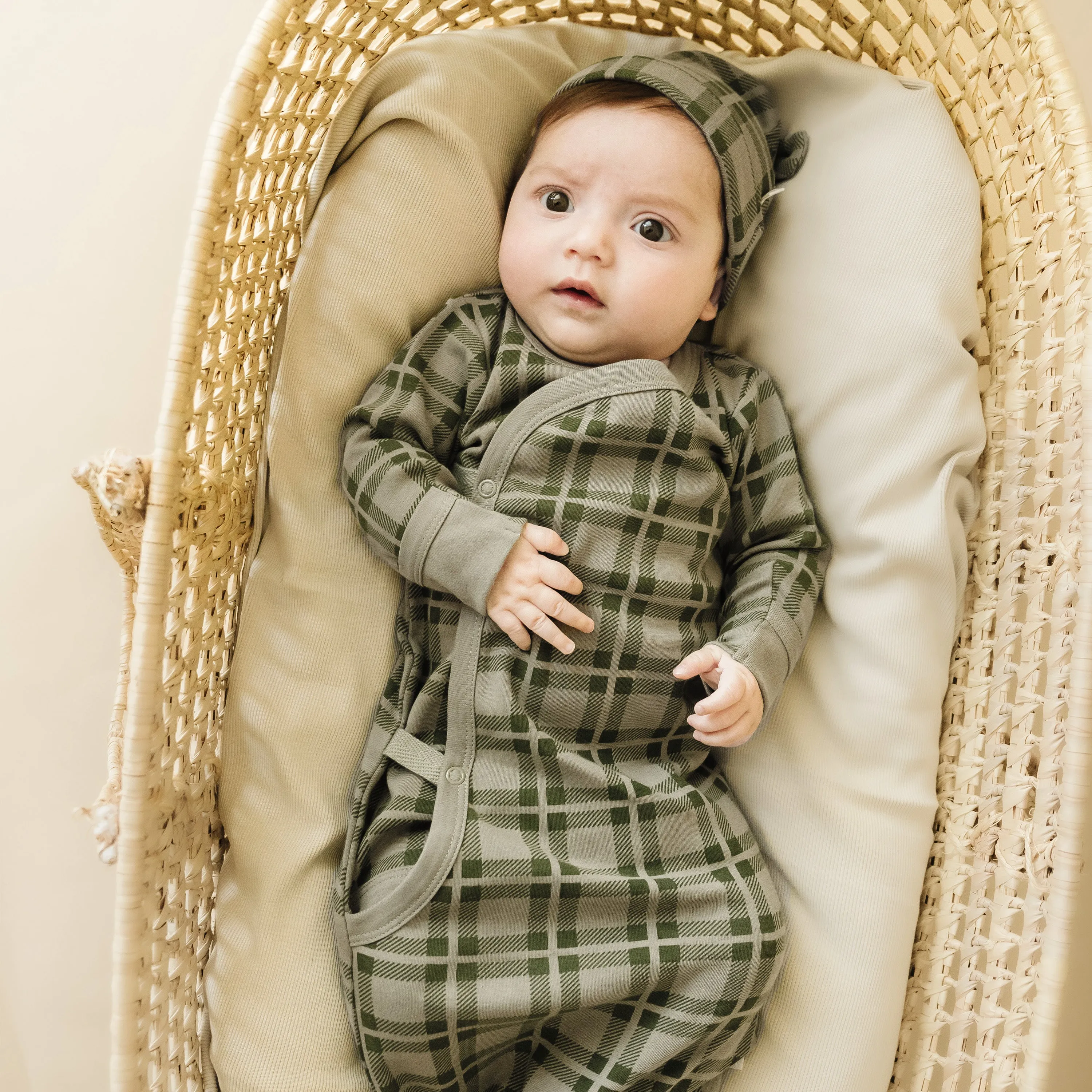 Organic Baby Sleep Gown Knotted - Plaid