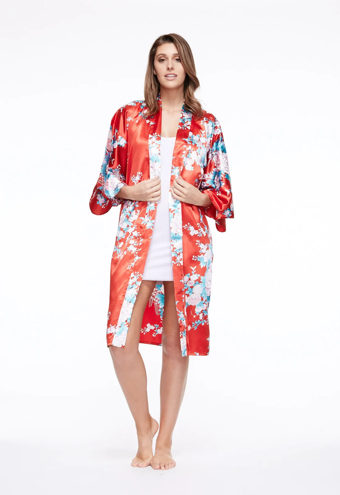 Peony & Iris Short Satin Kimono