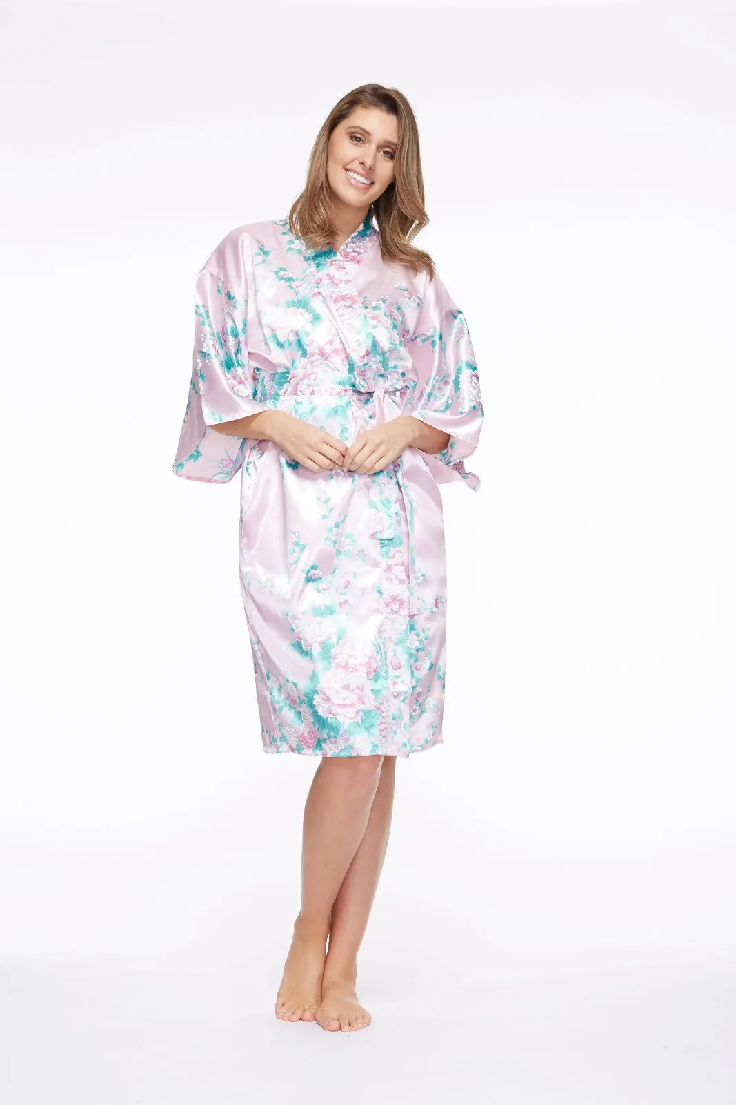 Peony & Iris Short Satin Kimono