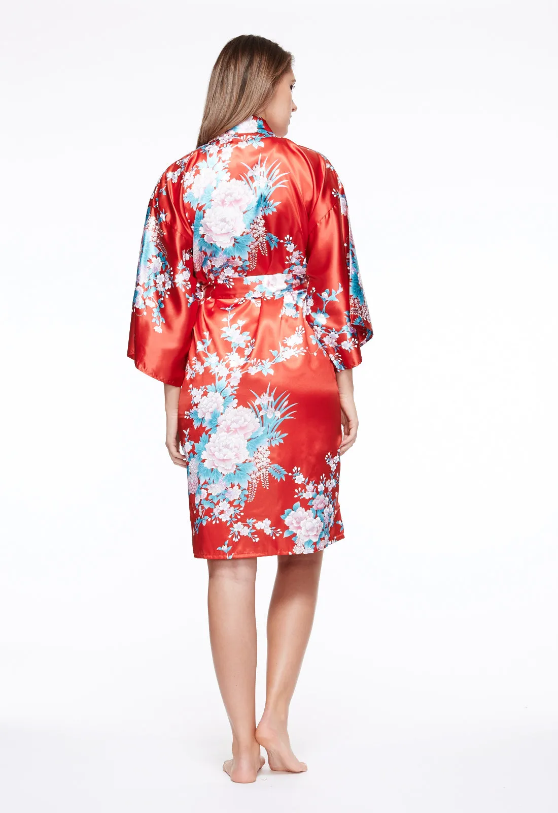 Peony & Iris Short Satin Kimono
