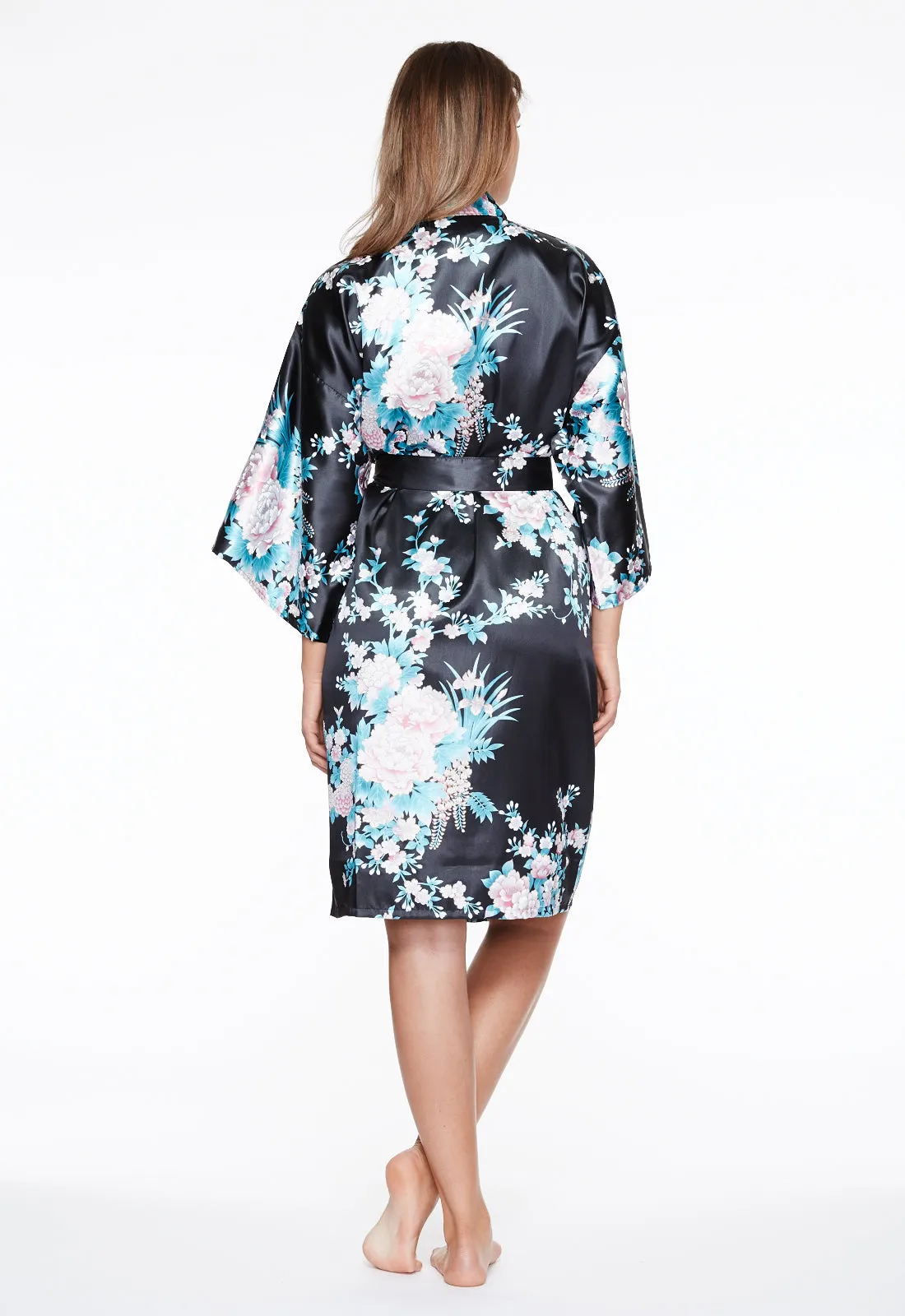 Peony & Iris Short Satin Kimono