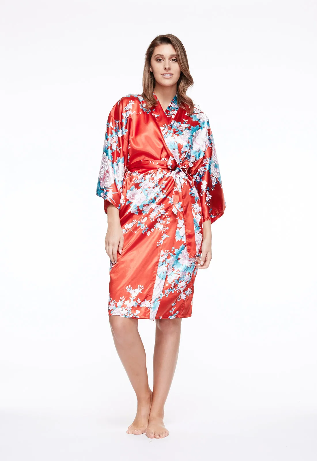 Peony & Iris Short Satin Kimono