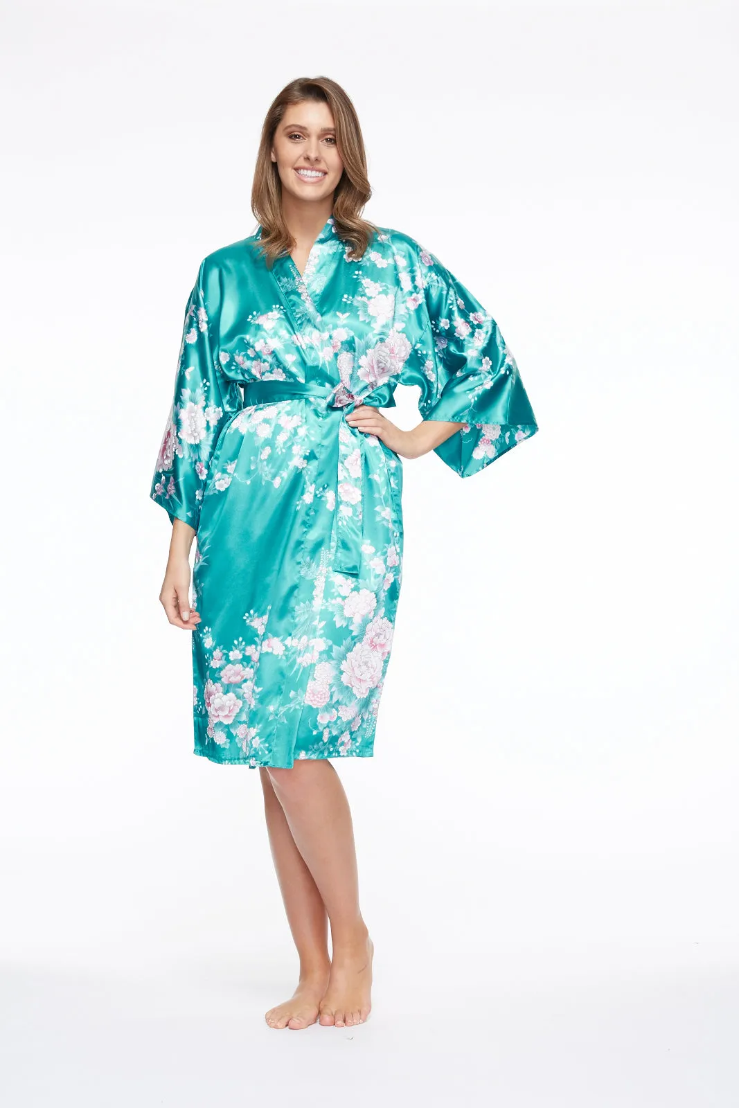 Peony & Iris Short Satin Kimono