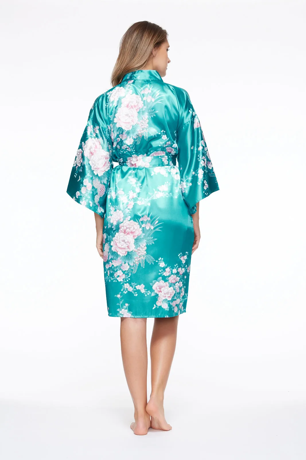 Peony & Iris Short Satin Kimono