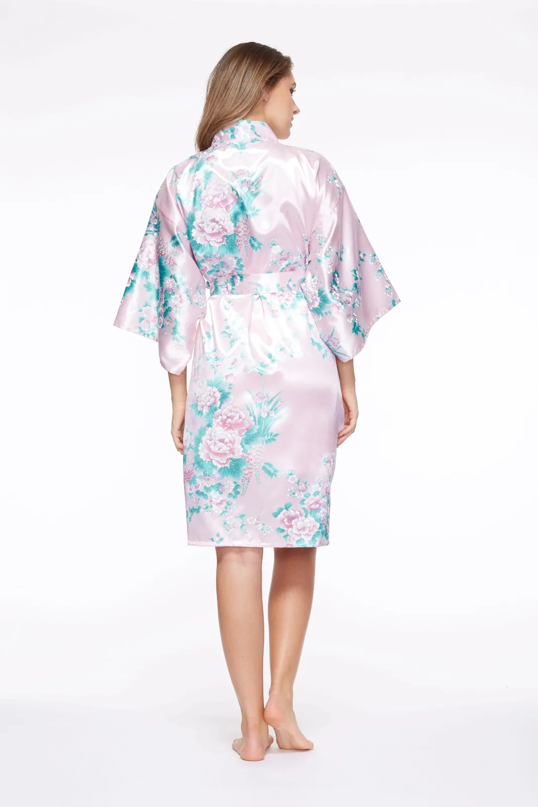 Peony & Iris Short Satin Kimono