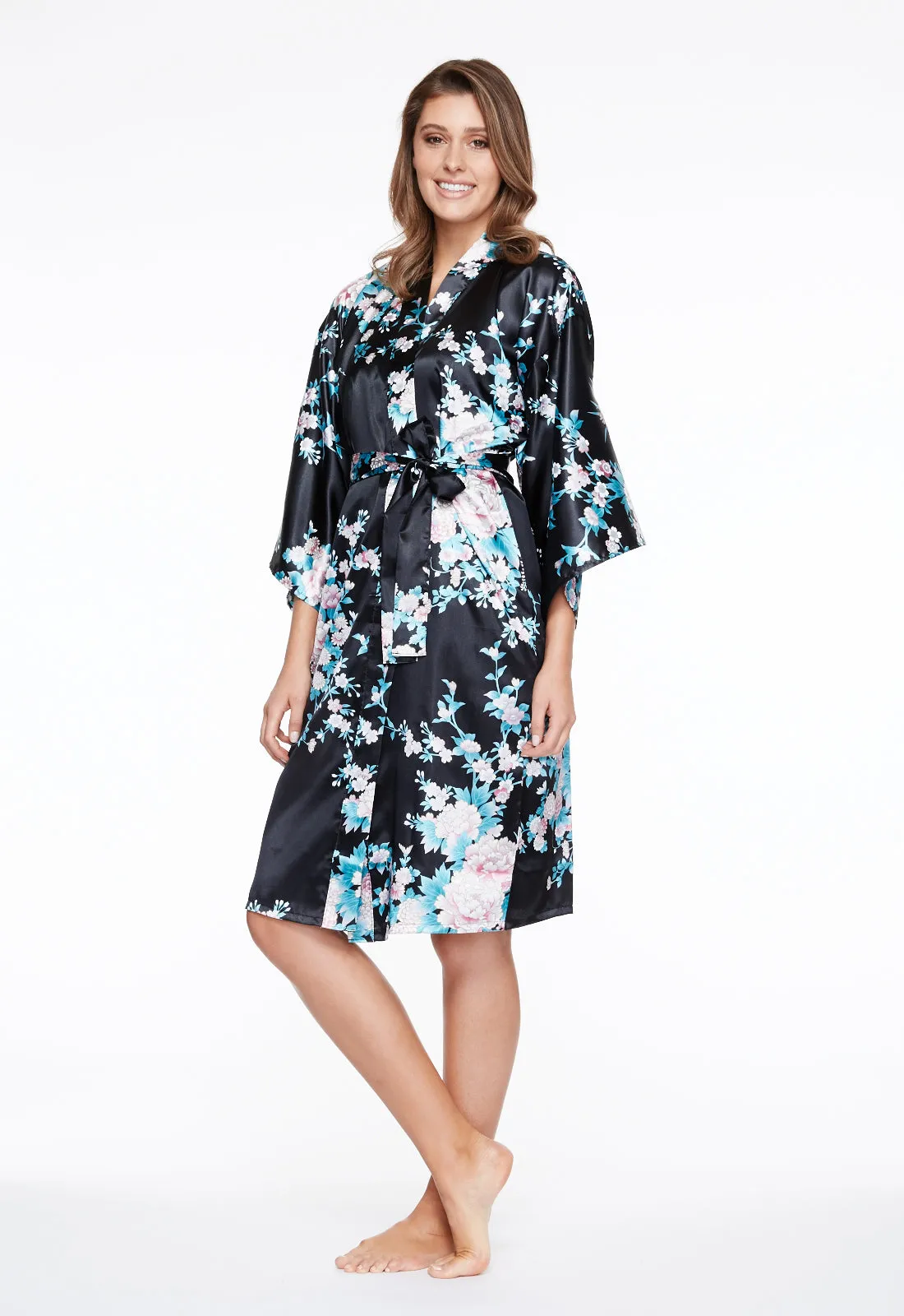 Peony & Iris Short Satin Kimono