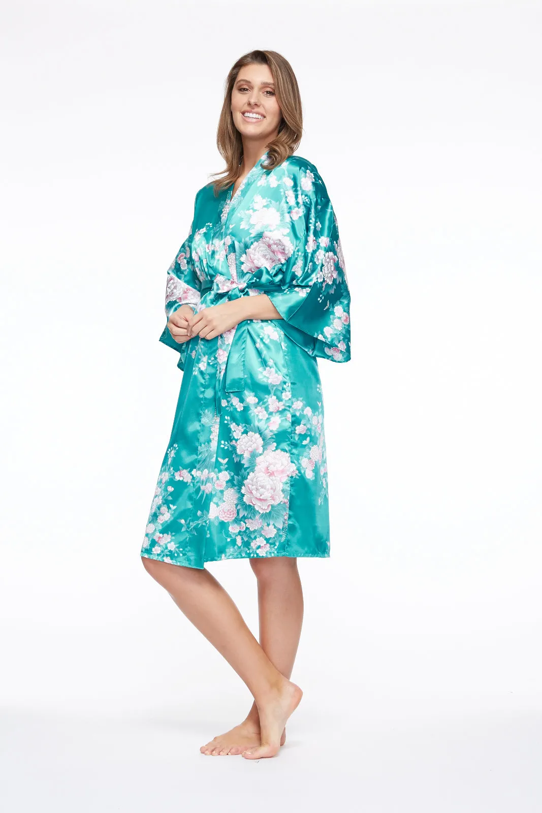 Peony & Iris Short Satin Kimono