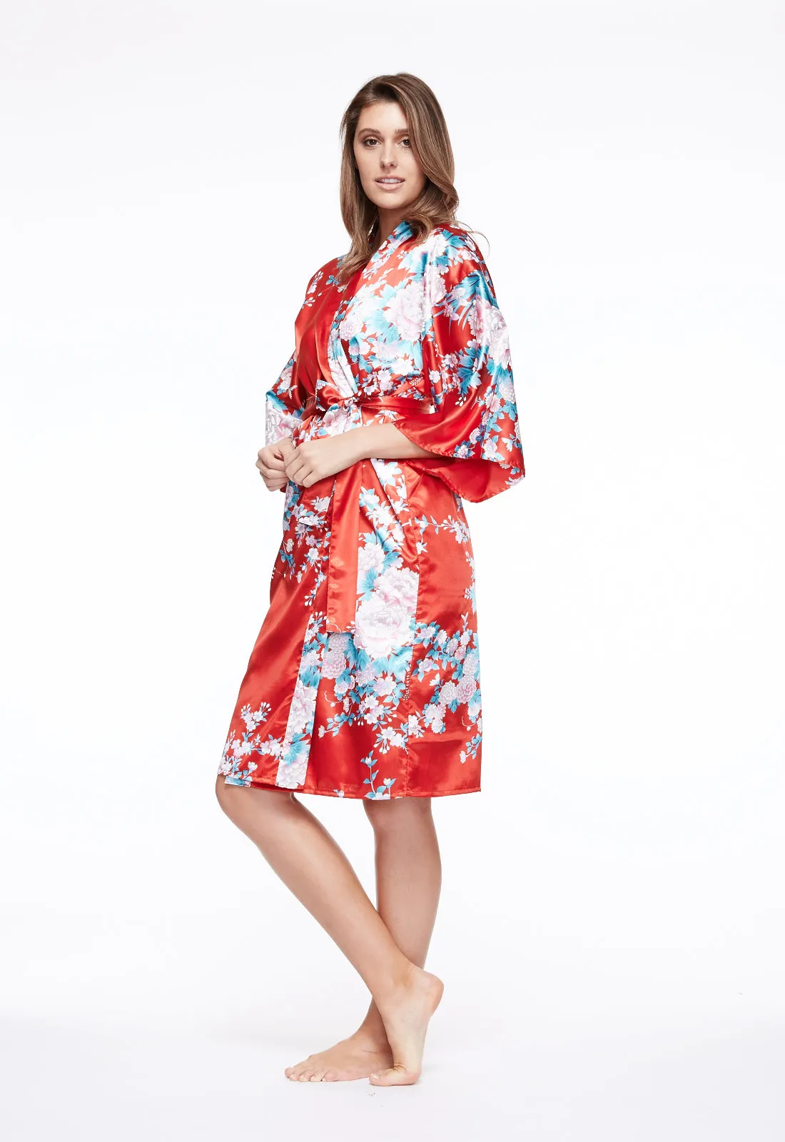 Peony & Iris Short Satin Kimono