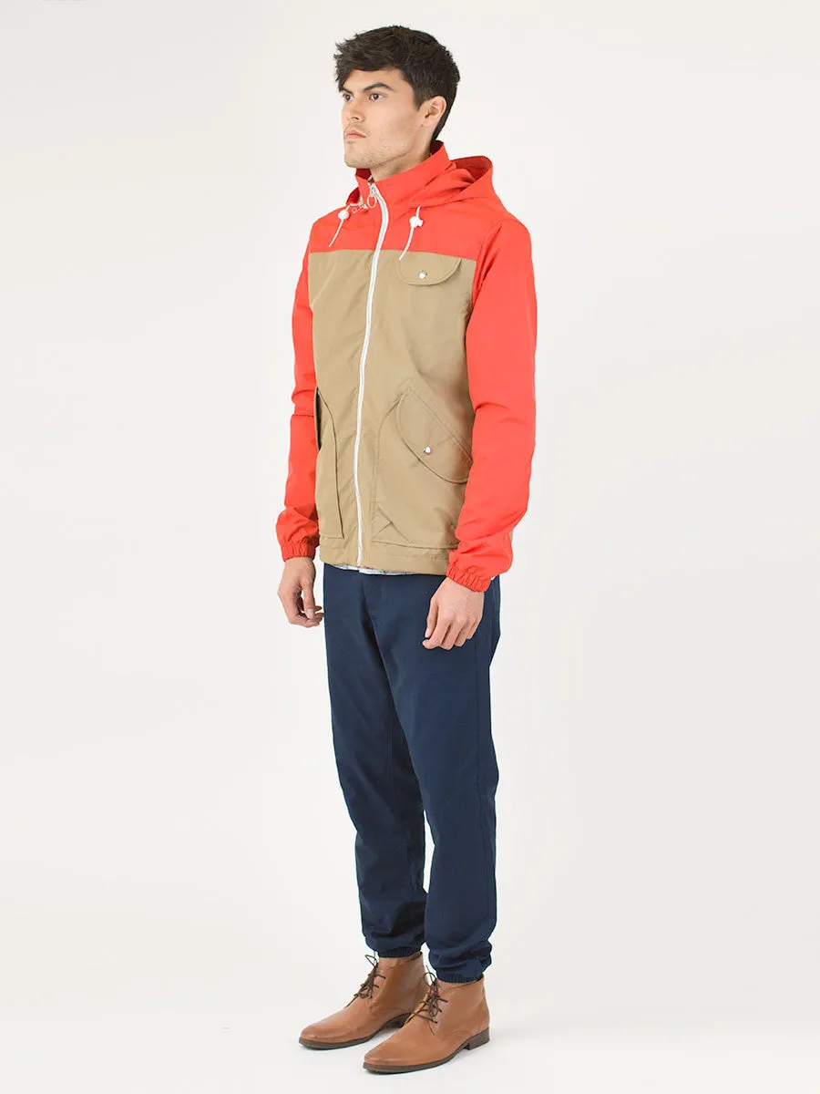 Rochester 2-Tone Hooded Zip-Through Rain Jacket in Orange Gold Tan