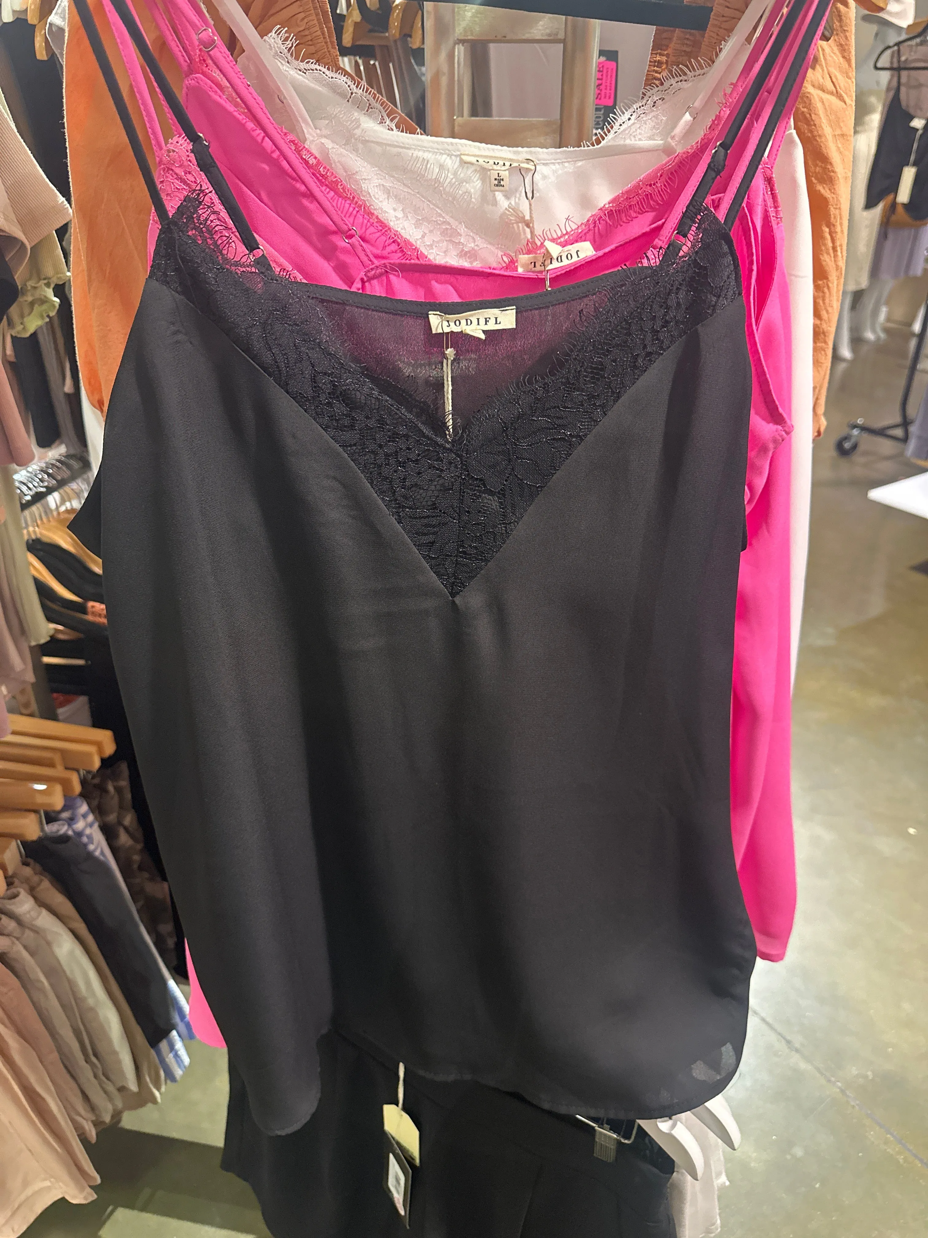 Satin Cami Tank with Lace