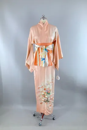 Vintage Peach Silk Floral Kimono
