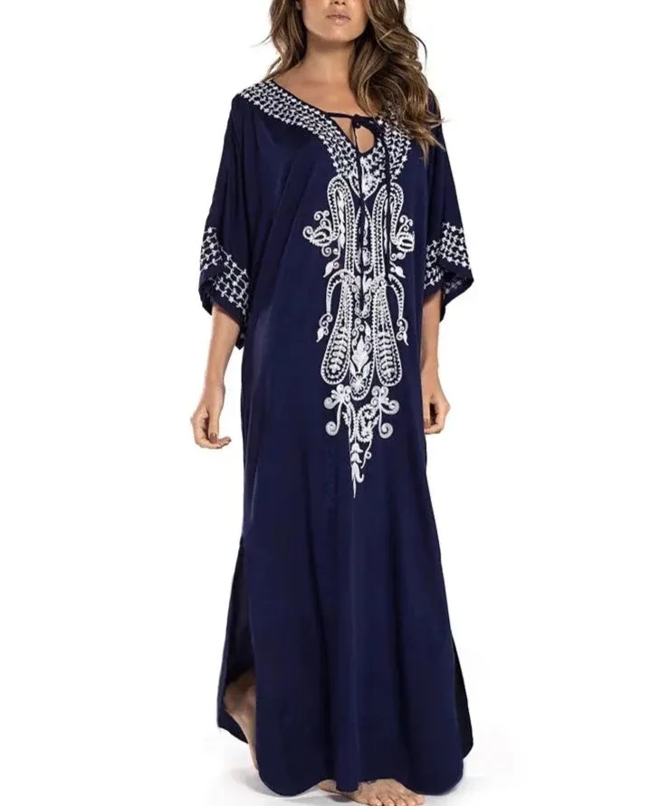 Women's Indie Folk Embroidery Kaftan