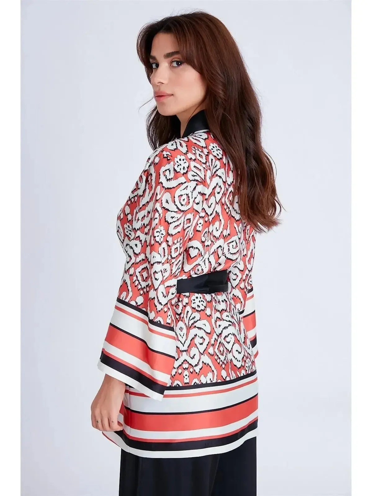 Women's Satin Kimono Pants Set - Orange