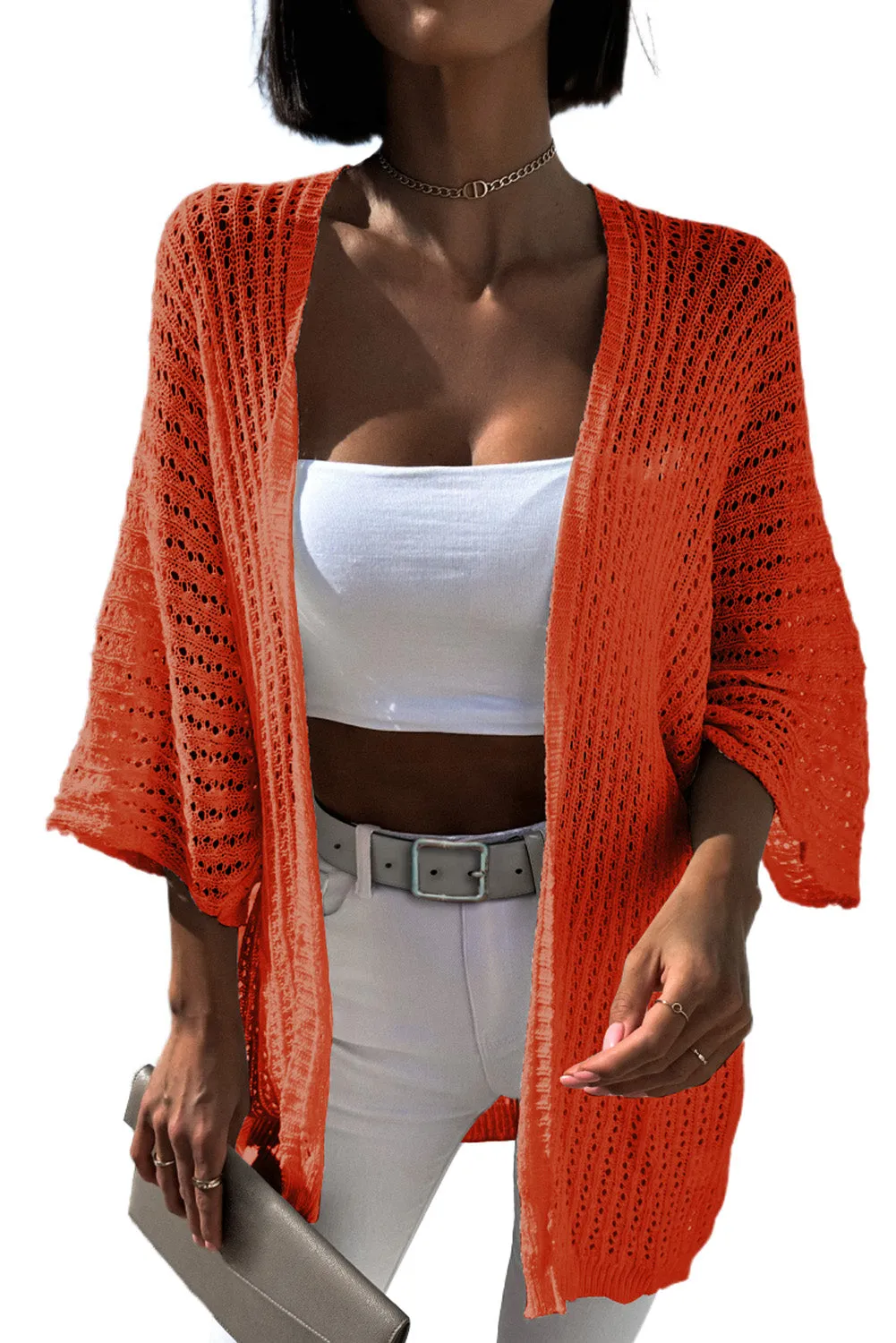 Women's Solid Color Hollow-out Knit Kimono